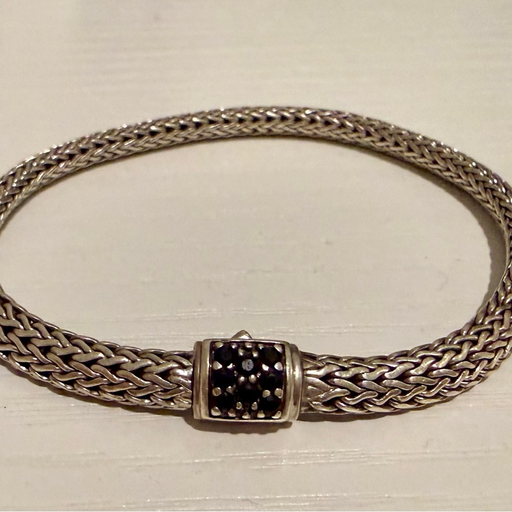 Sterling Silver Braided Bracelet with Black Accent Bead